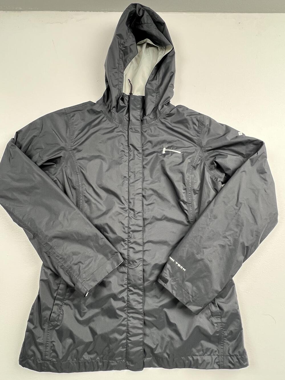Columbia Jacket Womens Small Black Omni-Tech Hooded Rain Coat Waterproof Outdoor